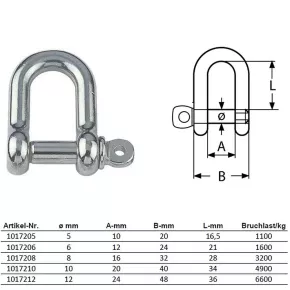 D Shackle “Short Form” with Captive Pin Stainless Steel